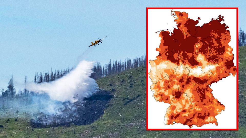 Das Löschflugzeug "Hexe 1" löscht einen Großbrand im Harz