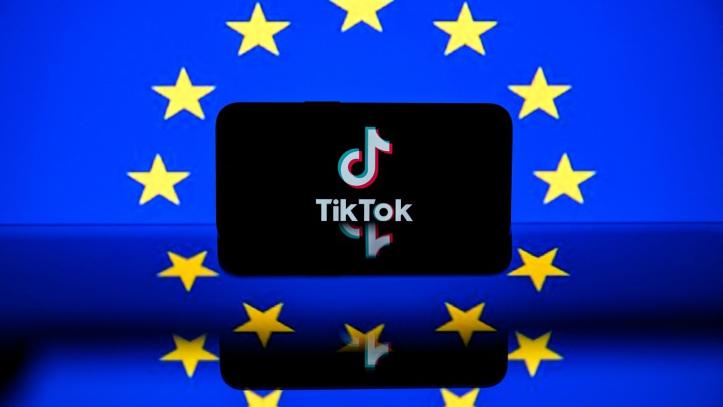 Tiktok-Logo vor EU-Fahne