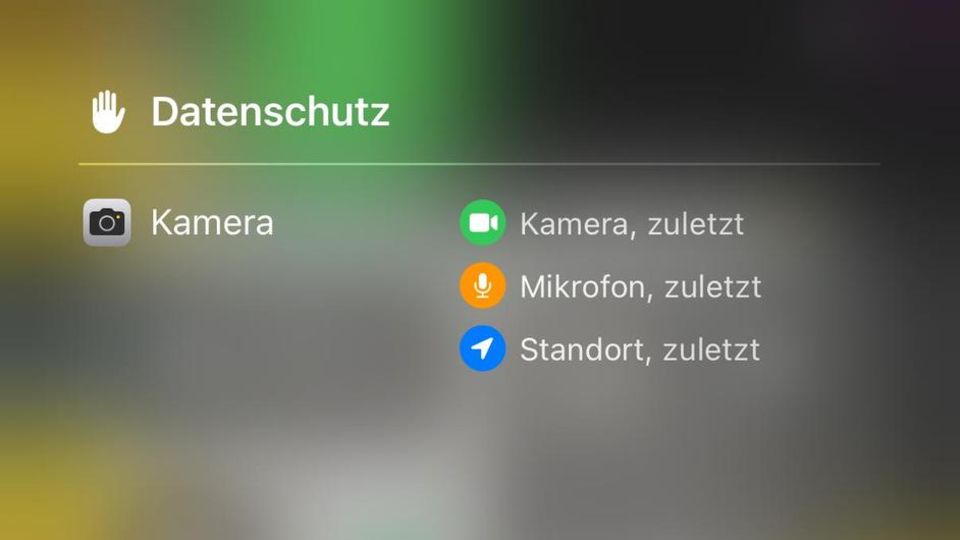 Ein Screenshot eines iPhones zeigt die Zugriffe auf Kamera und Mikrofon
