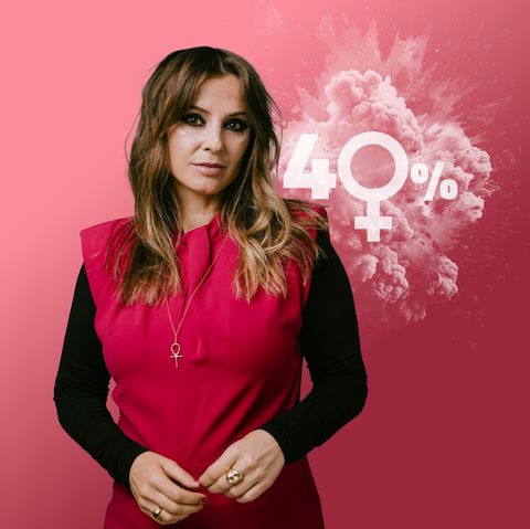 Jagoda Marinic in einer Collage mit der Zahl 40 Prozent im Hintergrund