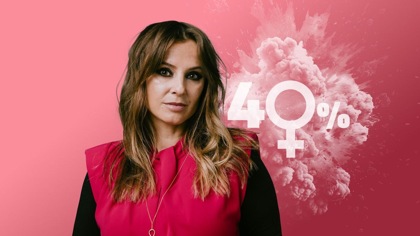 Jagoda Marinic in einer Collage mit der Zahl 40 Prozent im Hintergrund