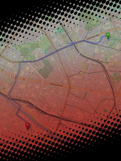 Montage zeigt Kartenansicht von Bild mit einer ausgewählten Route