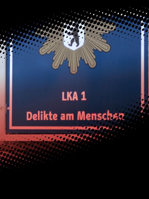 Montage zeigt Schild am Eingang des LKA 1
