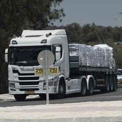 Ein Lkw in Israel mit Hilfsgütern für den Gazastreifen