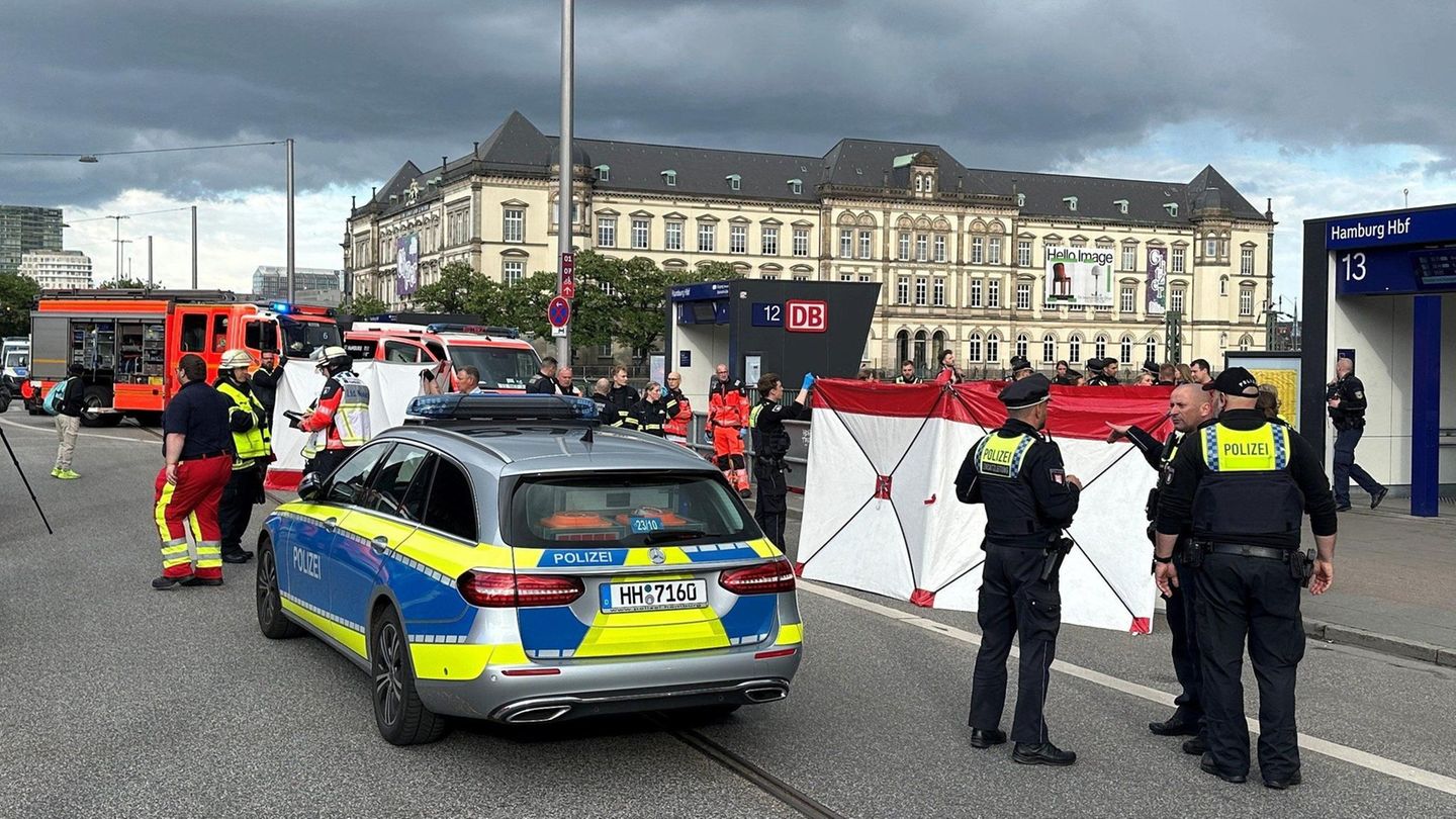 Einsatzkräfte schirmen den Tatort am Hamburger Hauptbahnhof ab