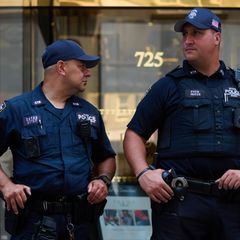 Polizisten stehen in New York. Zwei Verdächtige der Bitcoin-Entführung wurden festgenommen
