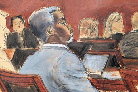Die Gerichtszeichnung zeigt Sean "P. Diddy" Combs, während der Eröffnungsplädoyers am ersten Verhandlungstag