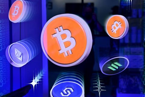Das Logo von Bitcoin und anderen Krypto-Währungen