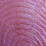 Ein winziger faden Plastik auf einem Finger