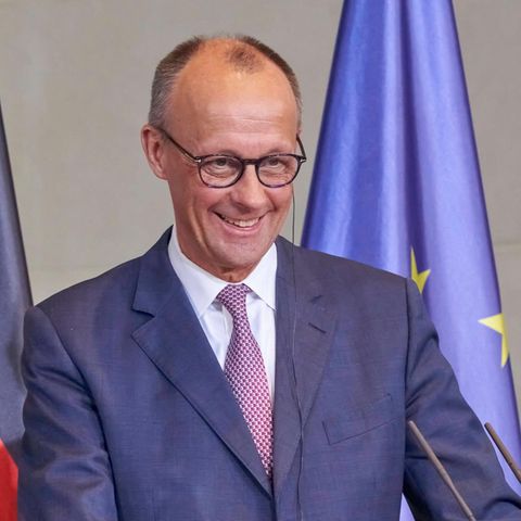 Friedrich Merz (CDU) smiles at the awarding of the Karls Prize in Aachen