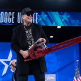 Elon Musk mit Kettensäge