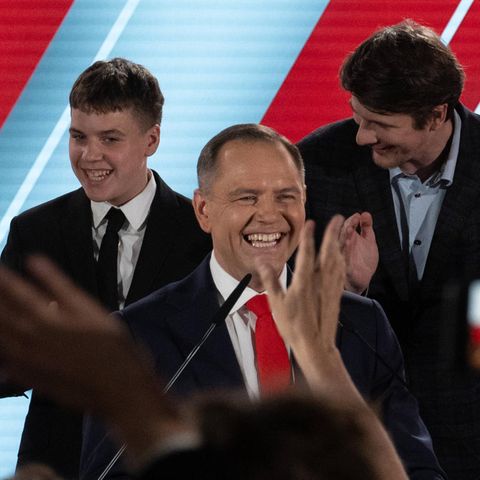 Karol Nawrocki celebrates his election victory in Poland