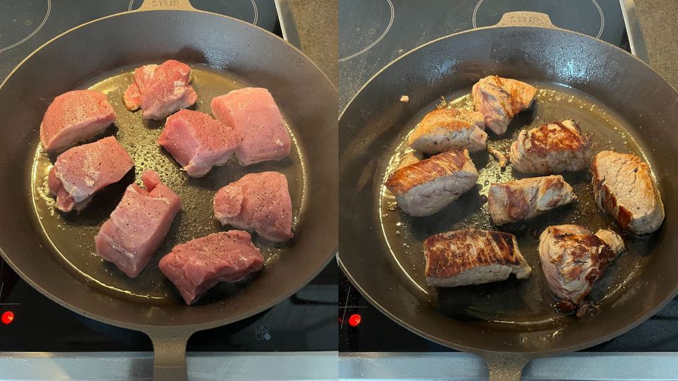 Vorher-Nachher-Bild eines Pfannentests