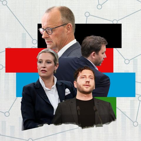 Collage mit Bildern der Parteivorsitzenden für Umfrage-Artikel
