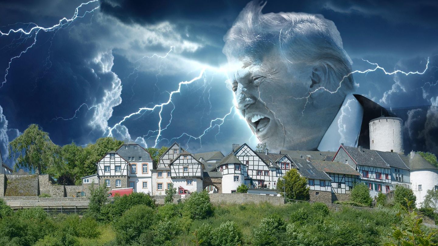 Ein Dorf wird von Donald Trump beschimpft (Montage) Ein Dorf wird von Donald Trump beschimpft (Montage)