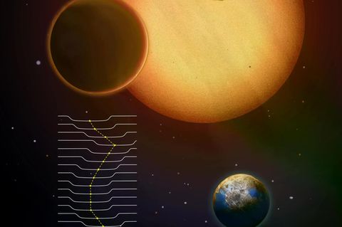 Diese grafische Darstellung zeigt Kepler-725c im Vergleich zur Erde