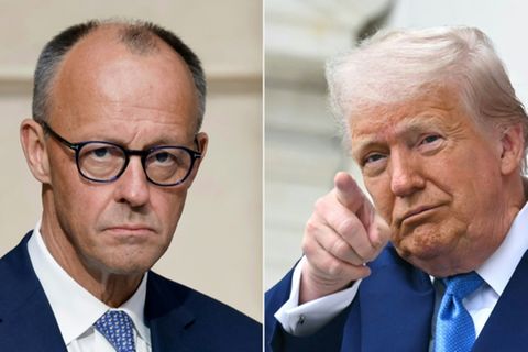 Bundeskanzler Merz und US-Präsident Trump auf Archivfotos