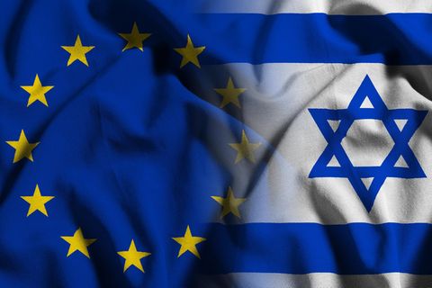Europas Rückhalt für Israel bröckelt: Umfrage (Symbolbild mit israelischer und EU-Flagge)