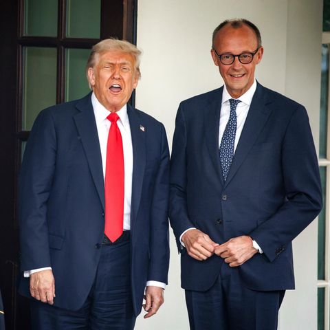 Bundeskanzler Friedrich Merz steht neben US-Präsident Donald Trump
