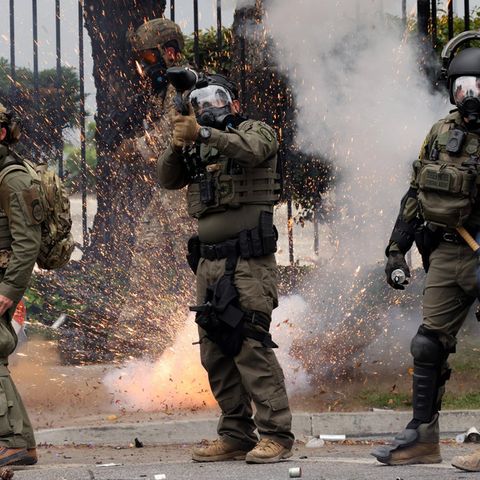 US border protection officers are heavily armed in Los Angeles.