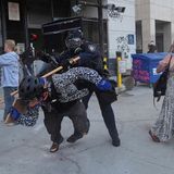 … mal Demonstranten mit Schlagstöcken traktiert