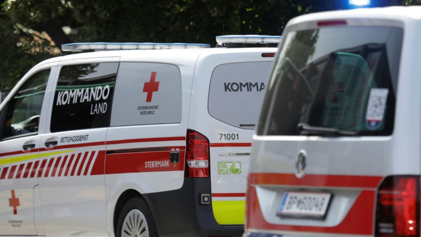 Rettungswagen und Polizeifahrzeug vor der Schule in Graz