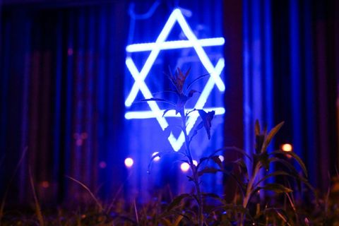 Davidstern in Fenster von Synagoge