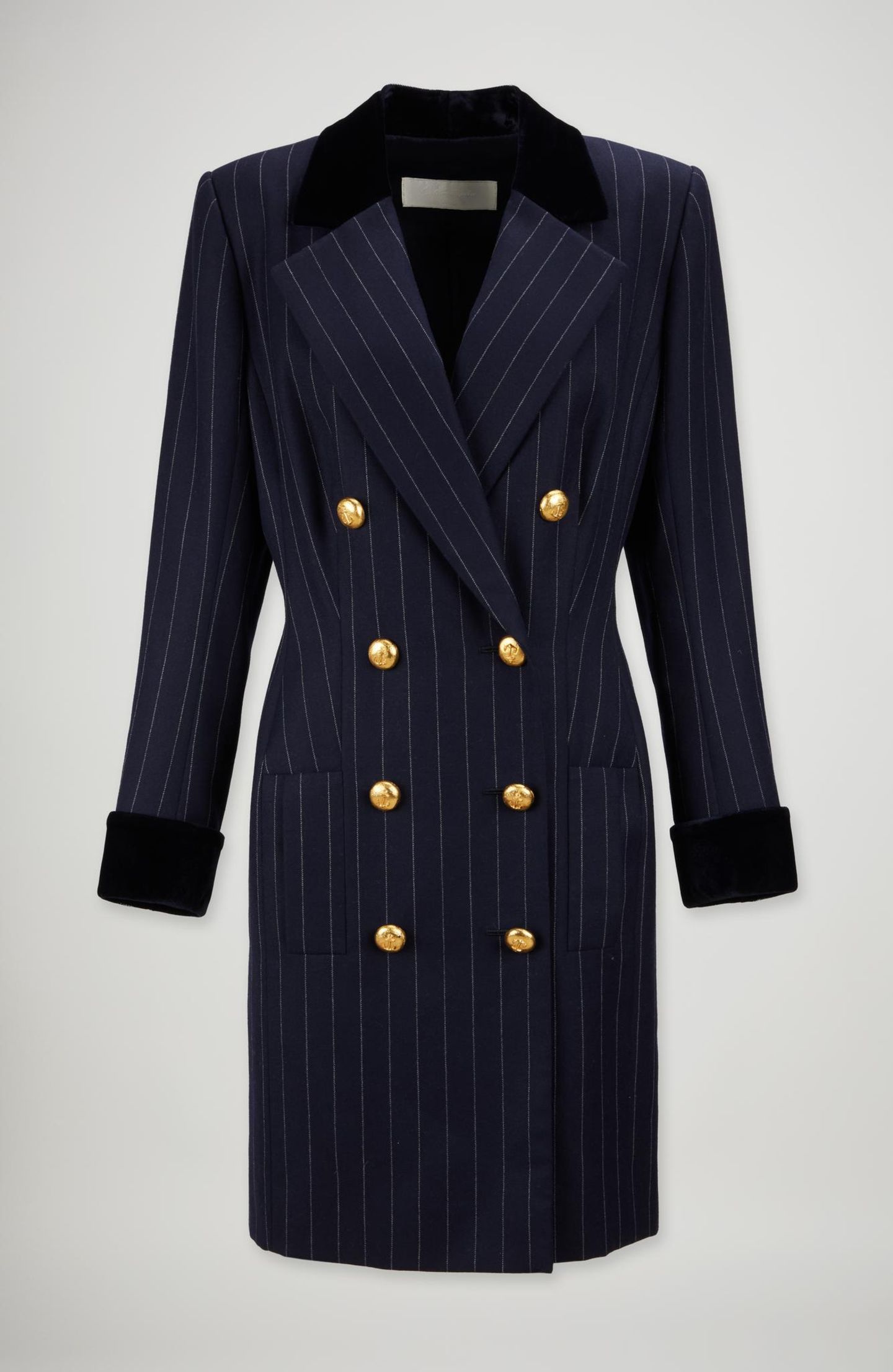Nadelstreifen Blazer Kleid mit goldenen Knöpfen von Lady Di