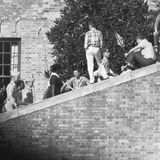 Ein Mann steht mir dem Rücken zur Kamera auf einer Mauer