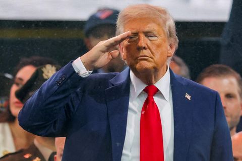 Donald Trump salutiert seiner Militärparade in Washington