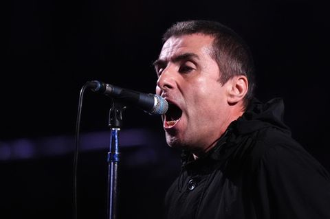 Liam Gallagher, Sänger der Band von Oasis, bei der Arbeit
