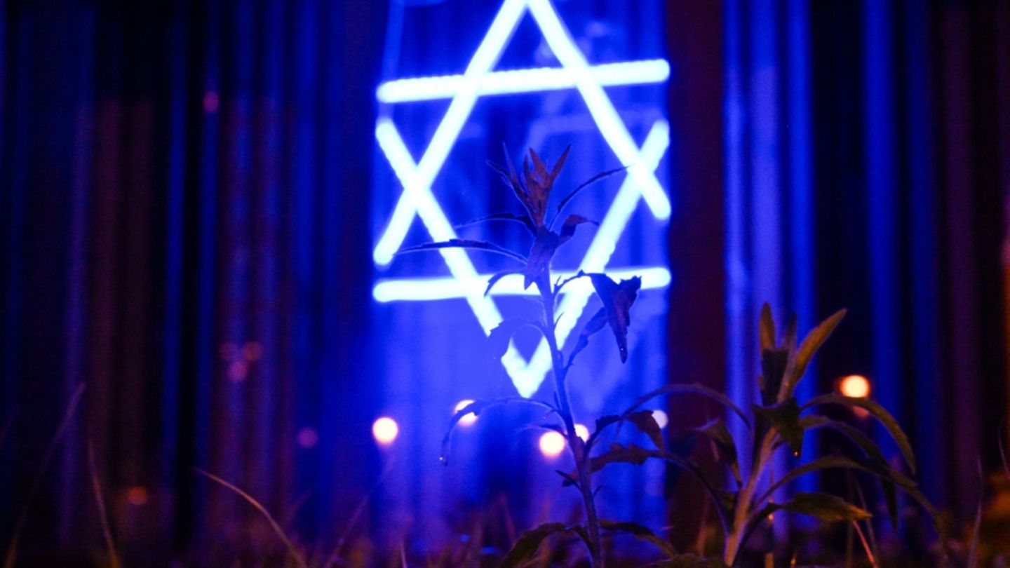 Davidstern in Fenster von Synagoge