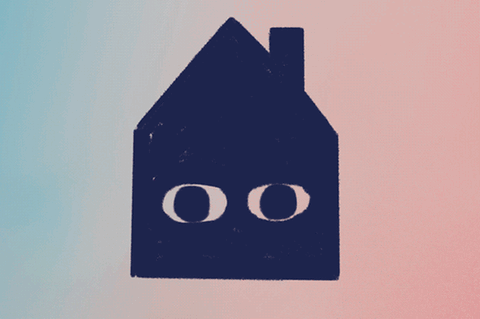 Serienmarke "Wer wohnt denn da?" in Form eines blinzelnden Hauses
