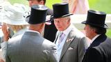 King Charles im Gespräch beim Royal Ascot. Er trägt einen grauen Anzug