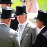 King Charles im Gespräch beim Royal Ascot. Er trägt einen grauen Anzug