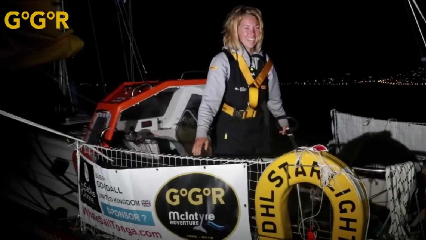 Susie Goodall  auf ihrem Boot beim legendären Golden Globe Race  2018