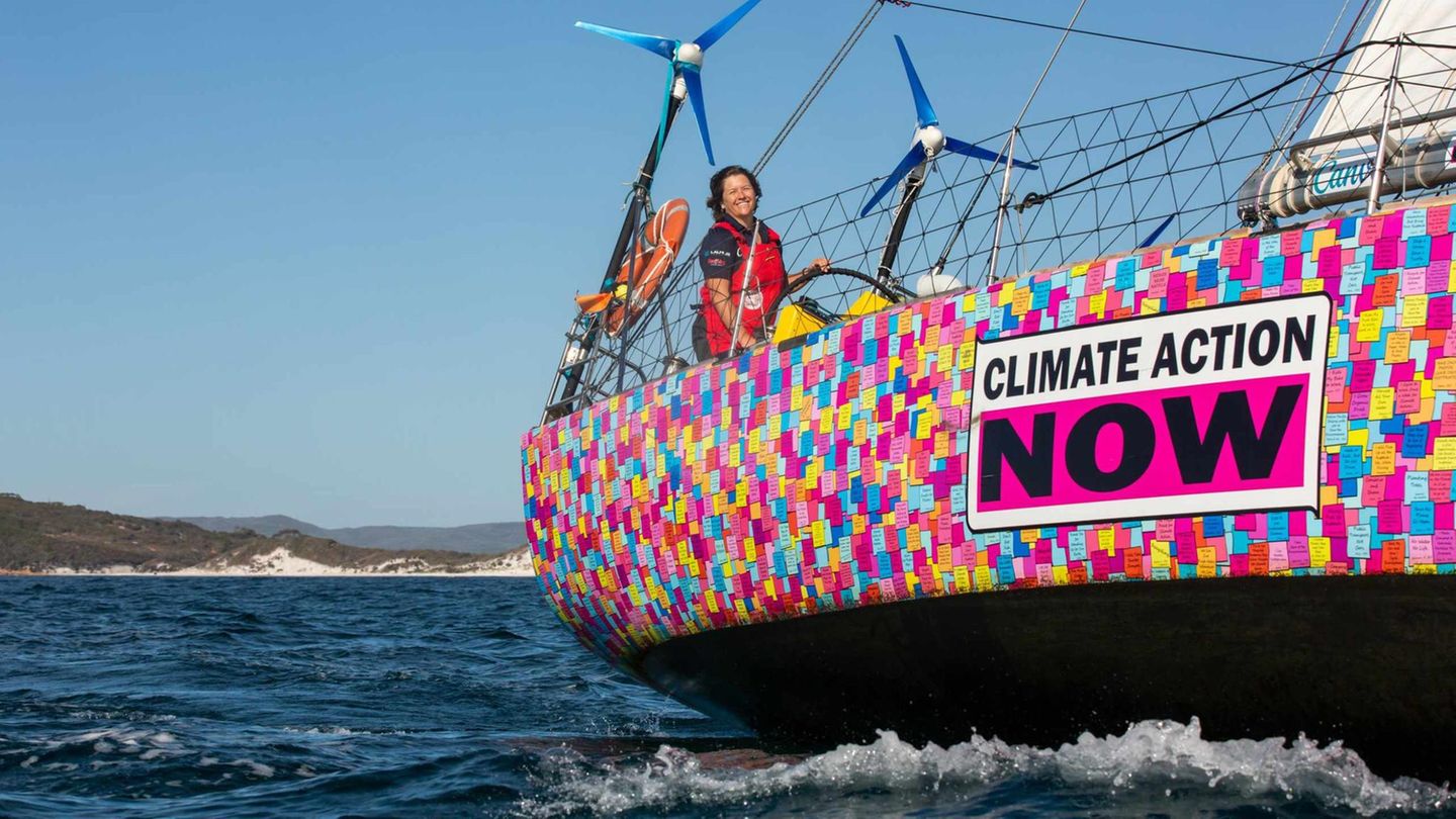 Lisa Blair auf ihrer Yacht Climate Action Now