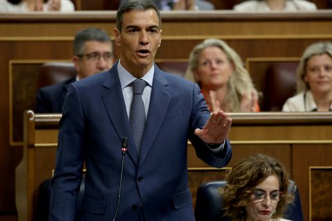 Spaniens Regierungschef Pedro Sánchez am Mittwoch vor dem Parlament in Madrid
