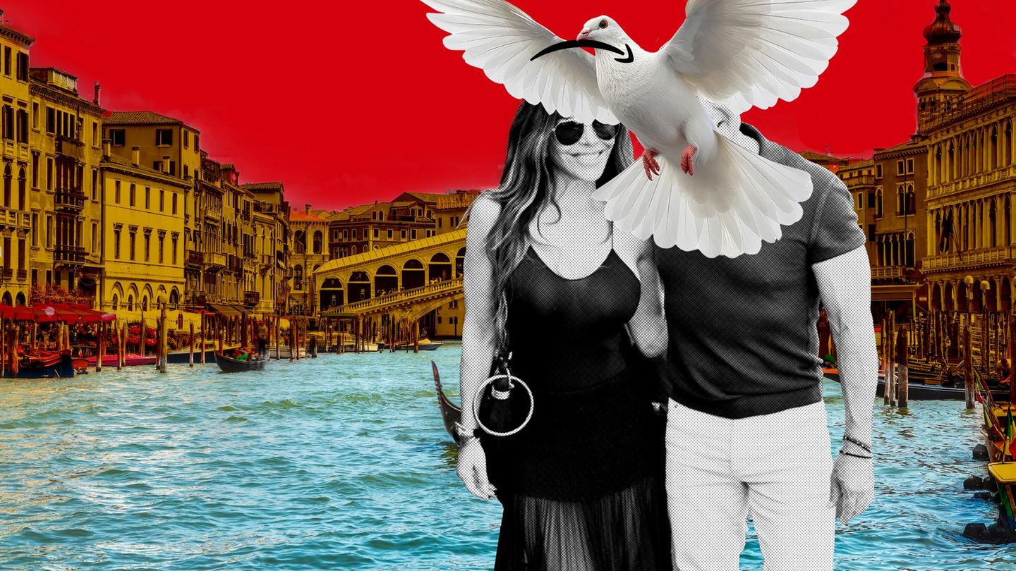 Lauren Sanchez und Jeff Bezos in einer Venedig-Montage