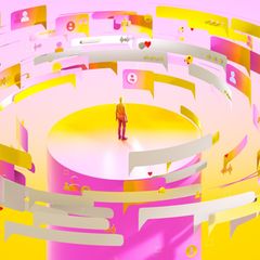 Algorithmus: ein Mensch inmitten eines Daten-Kreises