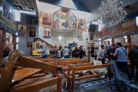 Selbstmordanschlag: das Innere einer zerstörten Kirche in Damaskus, Syrien