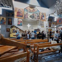 Selbstmordanschlag: das Innere einer zerstörten Kirche in Damaskus, Syrien