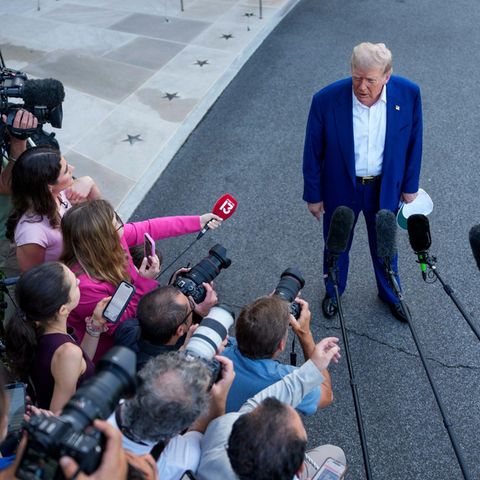 Donald Trump in front of media representatives in Washington on Tuesday
