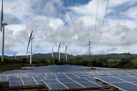 Windräder und Solaranlage