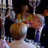 ... den Tisch übernahm, an dem unter anderem Trump, Italiens Ministerpräsidentin Giorgia Meloni und NATO-Generalsekretär Mark Rutte saßen