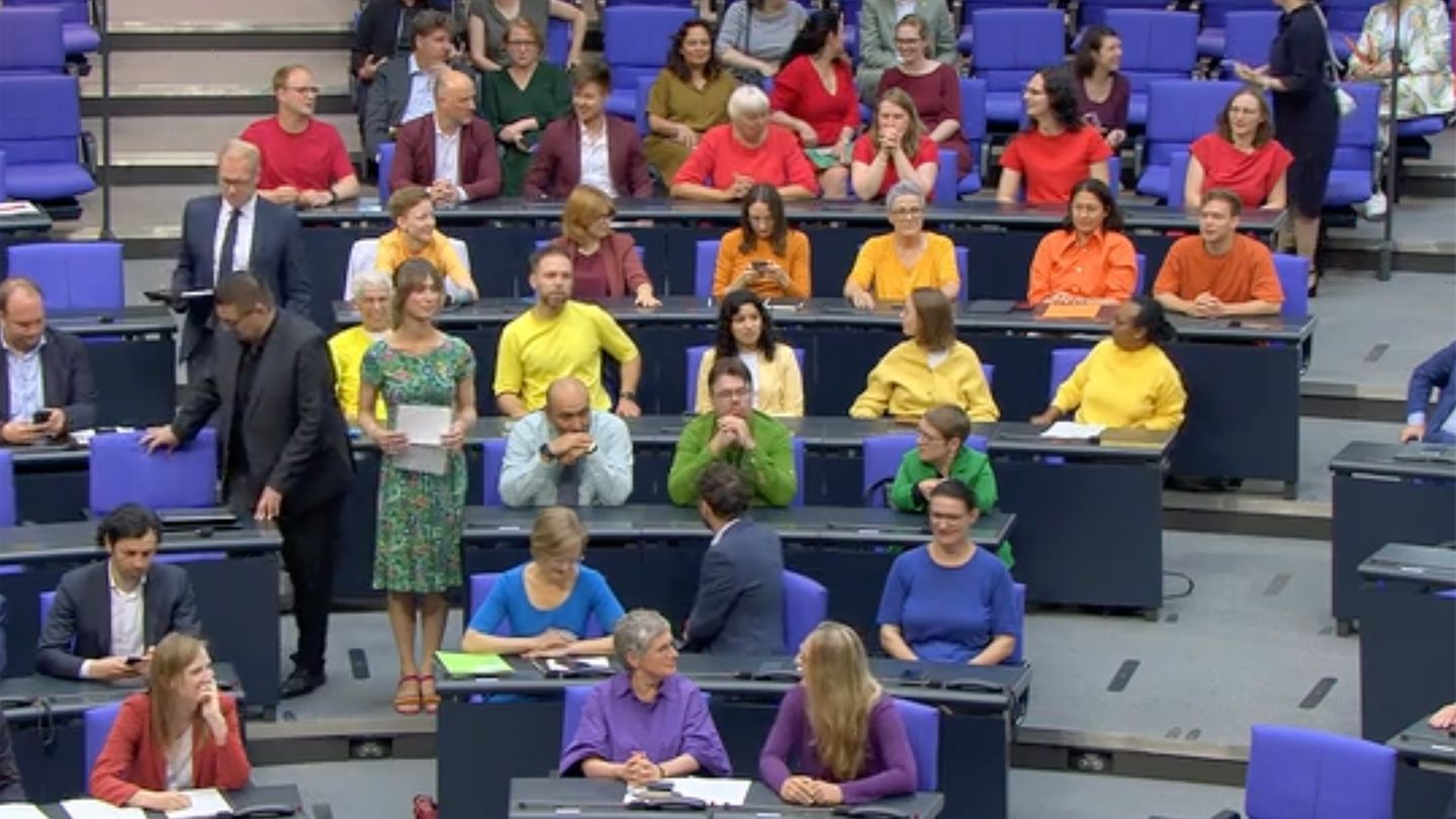 Green and left with rainbow protest in the Bundestag-action against Klöckner
