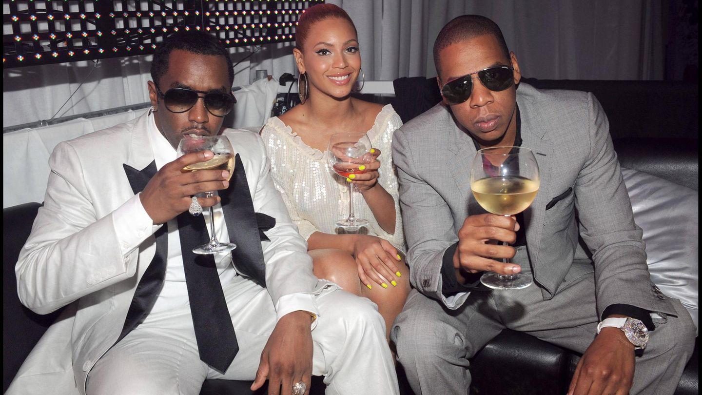P Diddy mit Beyoncé und Rapper Jay-Z bei einer Party in Cannes