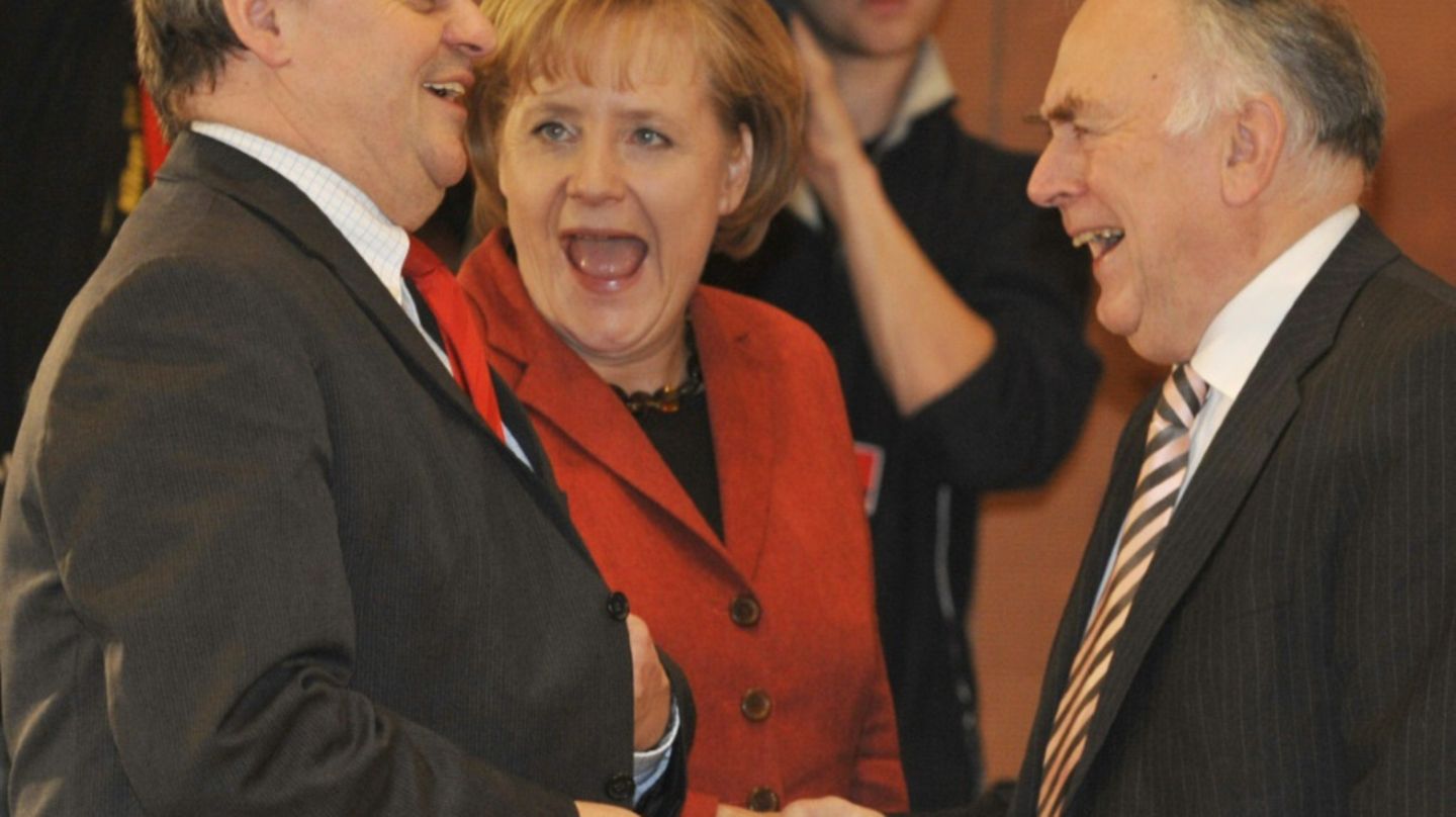 Böhmer (rechts) 2008 mit Angela Merkel und Peter Müller