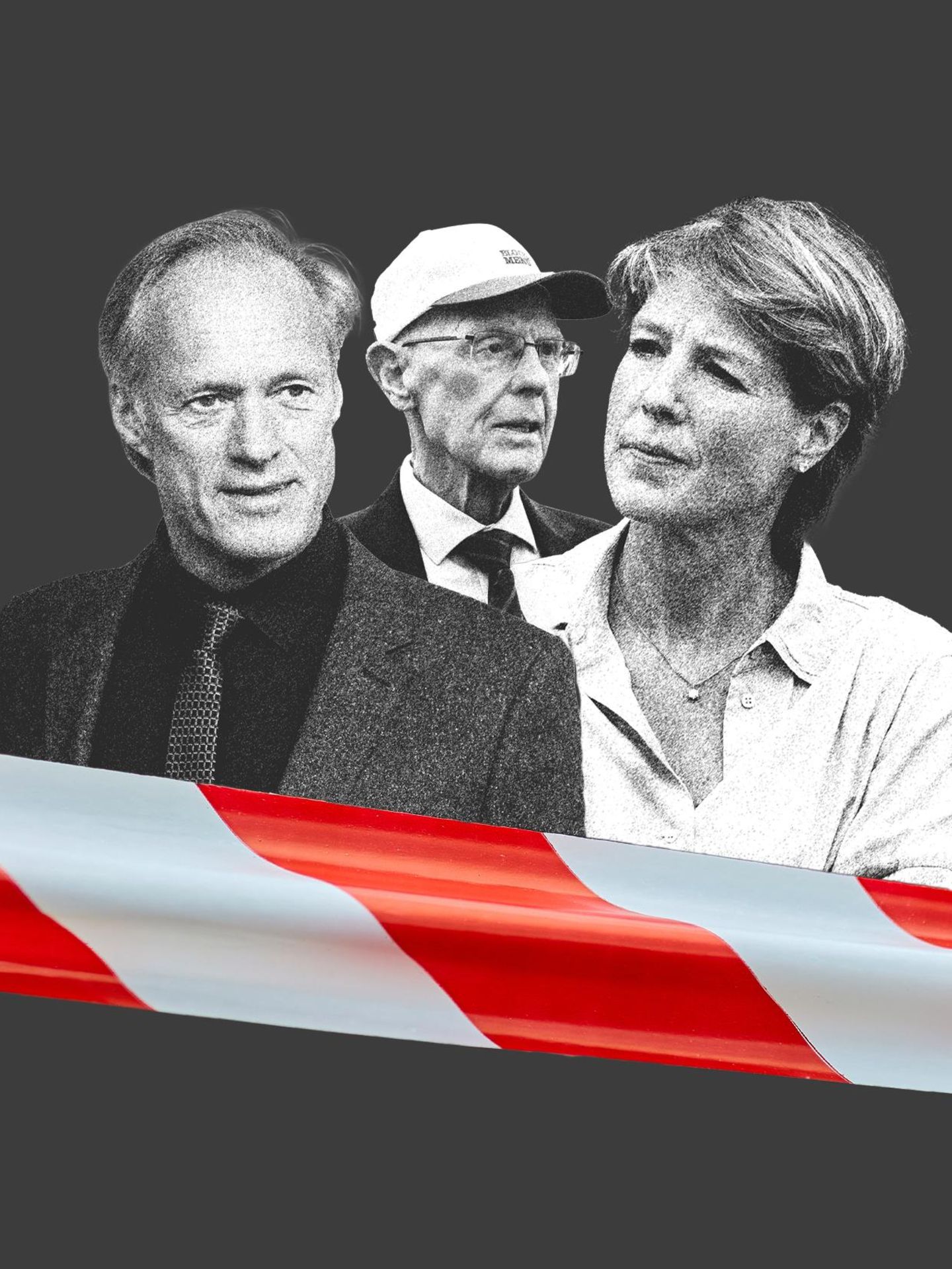 Die Akte Block: Collage der Familie Block mit Flatterband im Vordergrund