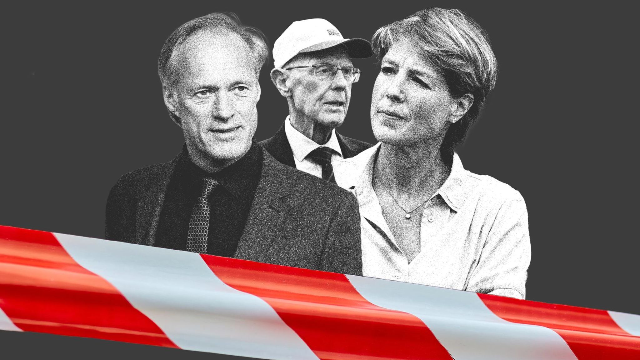 Die Akte Block: Collage der Familie Block mit Flatterband im Vordergrund